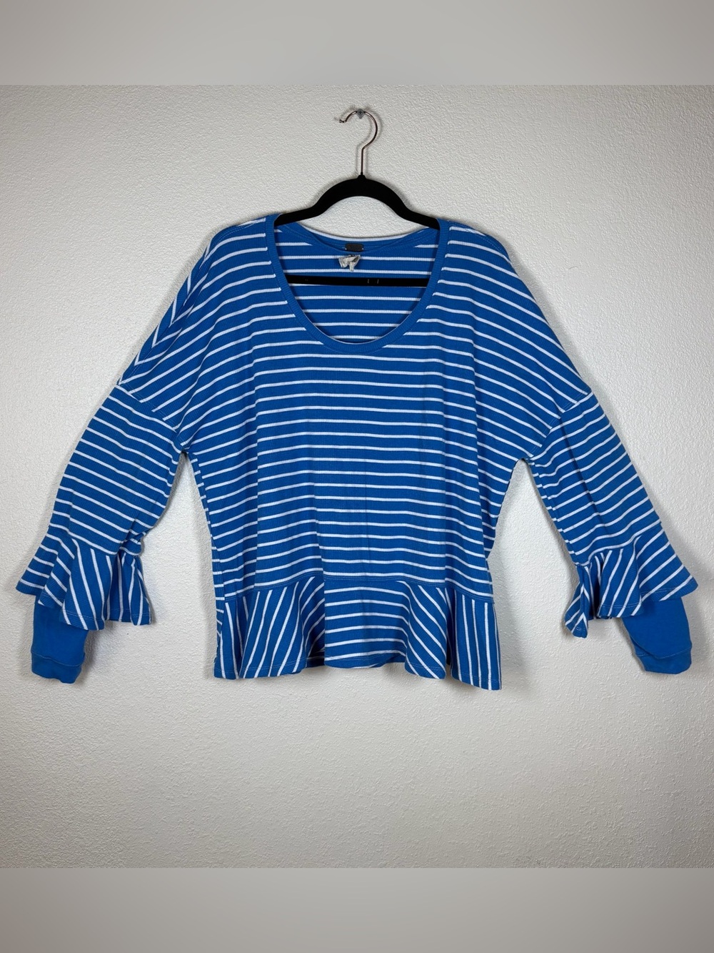 We The Free Round About Striped Peplum Tee Med Oversized Baggy Boho Hippie Ocean